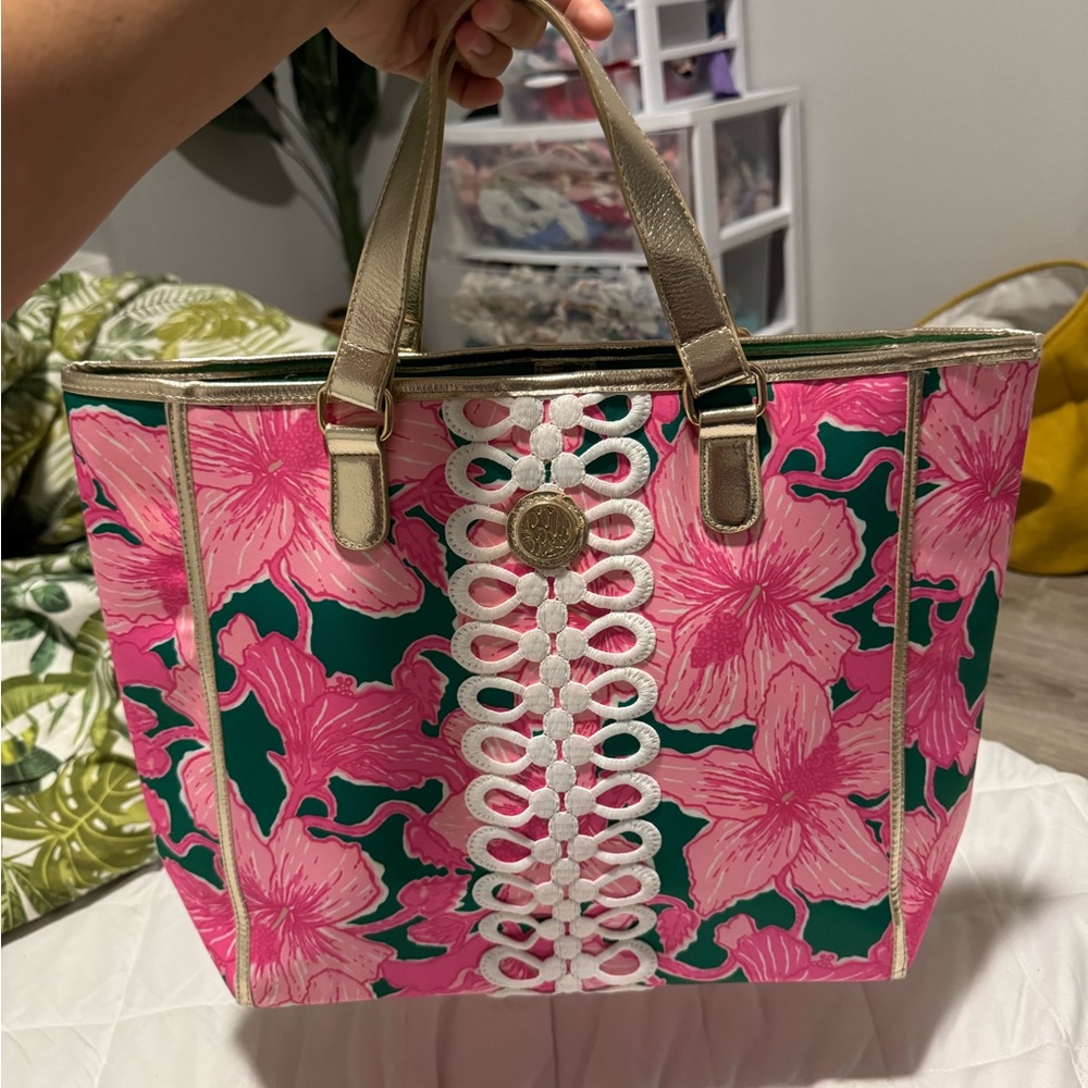 Lilly Pulitzer Pink and Green Floral Tote